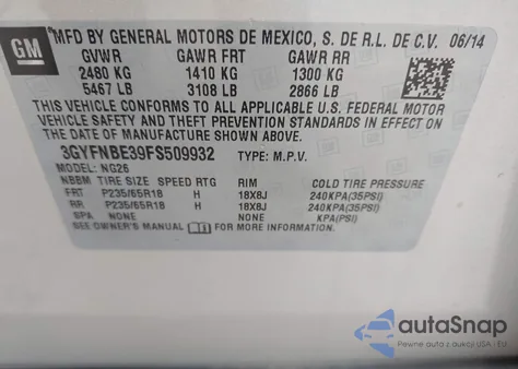 2015 Cadillac Srx Luxury Collection from USA, damaged, VIN 3GYFNBE39FS509932